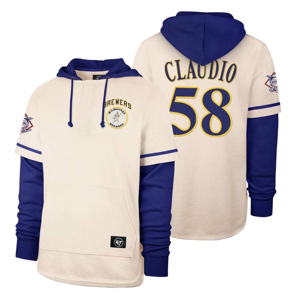 Men Milwaukee Brewers #58 Claudio Cream 2021 Pullover Hoodie MLB Jersey->milwaukee brewers->MLB Jersey